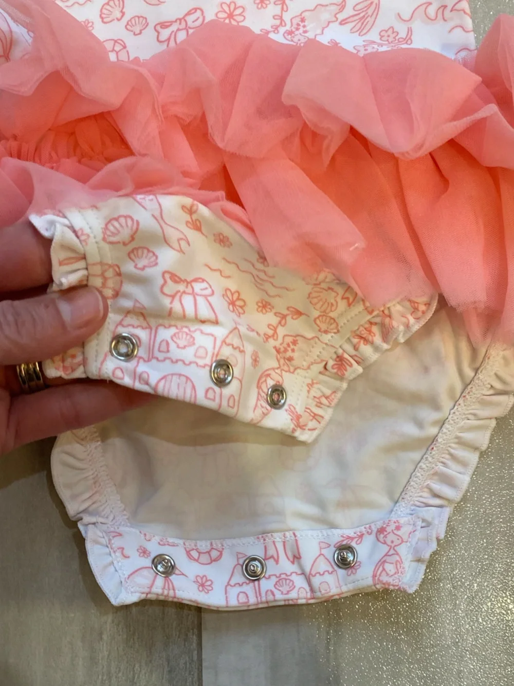 NWT RuffleButts By the Seaside Long Sleeve Rash Guard Tulle Swimsuit Girls 0-3M